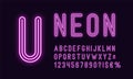 Neon rounded alphabet, Purple color. Outlined Font