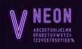 Neon rounded alphabet, Violet color. Outlined Font Royalty Free Stock Photo