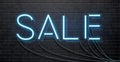 Neon sale on black brick wall