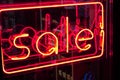 Neon sale sign night decoration. marketing design. red color garland