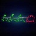 Neon Santa Claus flies in a reindeer harness.