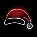 Neon Santa's hat icon isolated on black background. Christmas, holyday, tradition, costume concept. Vector illustration.