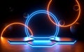 Neon Sci Fi Circle Led Light Laser Glowing Empty Step Hexagon Podium Stage 3d Rendering Modern Futuristic Background