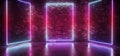 Neon Sci Fi Futuristic Retro Modern Elegant Club Glowing Gradient Blue Pink Purple Stage Rectangle Frame Lights On Brick Wall Royalty Free Stock Photo