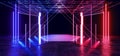 Neon Sci Fi Futuristic Triangle Construction Glowing Red Purple Blue Cyber Glass Plates Stage Podium Club Fashion Event Show