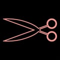 Neon scissors the red color vector illustration flat style image Royalty Free Stock Photo