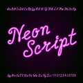 Neon script hand drawn alphabet font. Royalty Free Stock Photo