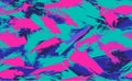 Neon Seamless camouflage pattern of brush strokes. Multicolor camouflage in cyberpunk style with neon flowers, perfect