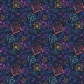 Neon Seamless pattern Back to schoolon a dark blue Royalty Free Stock Photo