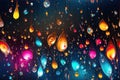 neon seamless pattern with bright colorful rainbow water drop droplets on the glass surface on black multicolored Royalty Free Stock Photo