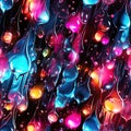 neon seamless pattern with bright colorful rainbow water drop droplets on the glass surface on black multicolored Royalty Free Stock Photo