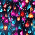 neon seamless pattern with bright colorful rainbow water drop droplets on the glass surface on black multicolored Royalty Free Stock Photo