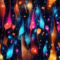 neon seamless pattern with bright colorful rainbow water drop droplets on the glass surface on black multicolored Royalty Free Stock Photo