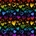 Neon seamless pattern with Valentine hearts