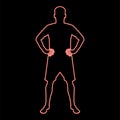 Neon serious man holding hands on belt confidence concept silhouette manager business red color vector illustration image flat