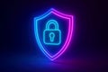 Neon Shield and Padlock Icon Representing Security and Protection in Digital Space image photo Royalty Free Stock Photo