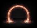 Neon shining round arch with bright flashes and sparks. Abstract Background with glowing light effect.