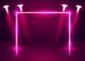 Neon show light podium futuristic background. Vector