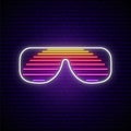 Neon shutter glasses sign in retro 80s style.