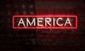 Neon Sign America USA United States Graphic Pop Art Conceptual Graphic Grunge Brick With American Flag