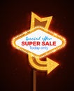 Neon sign with arrow and glowing light background Royalty Free Stock Photo