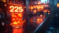 Neon Sign 225 Bar Interior with Glass of Ice Royalty Free Stock Photo