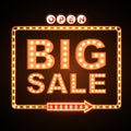 Neon sign big sale open. Vintage electric signboard. Road sign Royalty Free Stock Photo