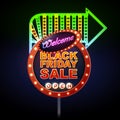 Neon sign black friday open. Vintage electric signboard. Royalty Free Stock Photo