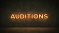 Neon Sign on Brick Wall background - Auditions . 3d rendering Royalty Free Stock Photo