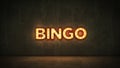 Neon Sign on Brick Wall background - Bingo . 3d rendering