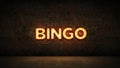 Neon Sign on Brick Wall background - Bingo . 3d rendering