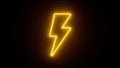 Neon sign on a brick wall. Glowing lightning charge icon. Abstract background, spectrum vibrant colors. 3d render illustration