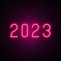 2023 neon sign. Bright pink numbers signboard