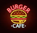 Neon sign of burger cafe.