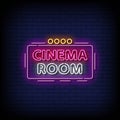 Neon Sign cinema room with brick wall background vector Royalty Free Stock Photo