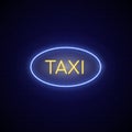 Neon sign city taxi. Blue and yellow concept neon singboard taxi service. Vector illustration