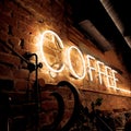 neon sign coffee on the brickwall
