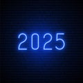 2025 neon sign on dark brick wall Royalty Free Stock Photo