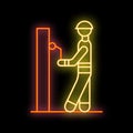 Construction worker pulling lever neon sign on black background Royalty Free Stock Photo
