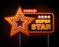 Neon sign of disco star and neon text super star