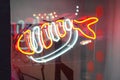 Neon sign fish. health seafood. luminous commercial window