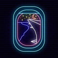 Neon sign in the form of a blue plane window. Royalty Free Stock Photo