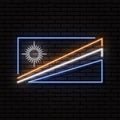Neon sign in the form of the flag of Marshall Islands. Against the background of a brick wall with a shadow.
