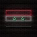 Neon sign in the form of the flag of Syria. Against the background of a brick wall with a shadow.