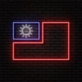 Neon sign in the form of the flag of Taiwan. Against the background of a brick wall with a shadow.