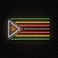 Neon sign in the form of the flag of Zimbabwe. Against the background of a brick wall with a shadow.