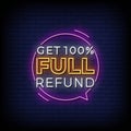 Neon Sign full refund with brick wall background vector Royalty Free Stock Photo