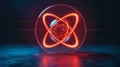 A neon sign with a glowing atom in the middle of it, AI Royalty Free Stock Photo