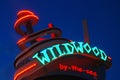 A neon sign glows at dusk in Wildwood, New Jersey
