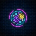 Neon sign of growing ethereum currency. Cryptocurrency grow emblem with star shapes in circke frame